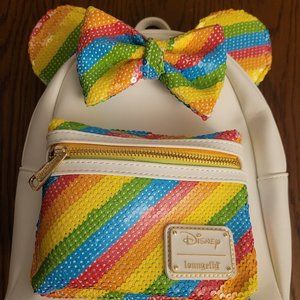 Loungefly Disney Minnie Mouse Sequin Rainbow Double Strap Mini Backpack NWT
